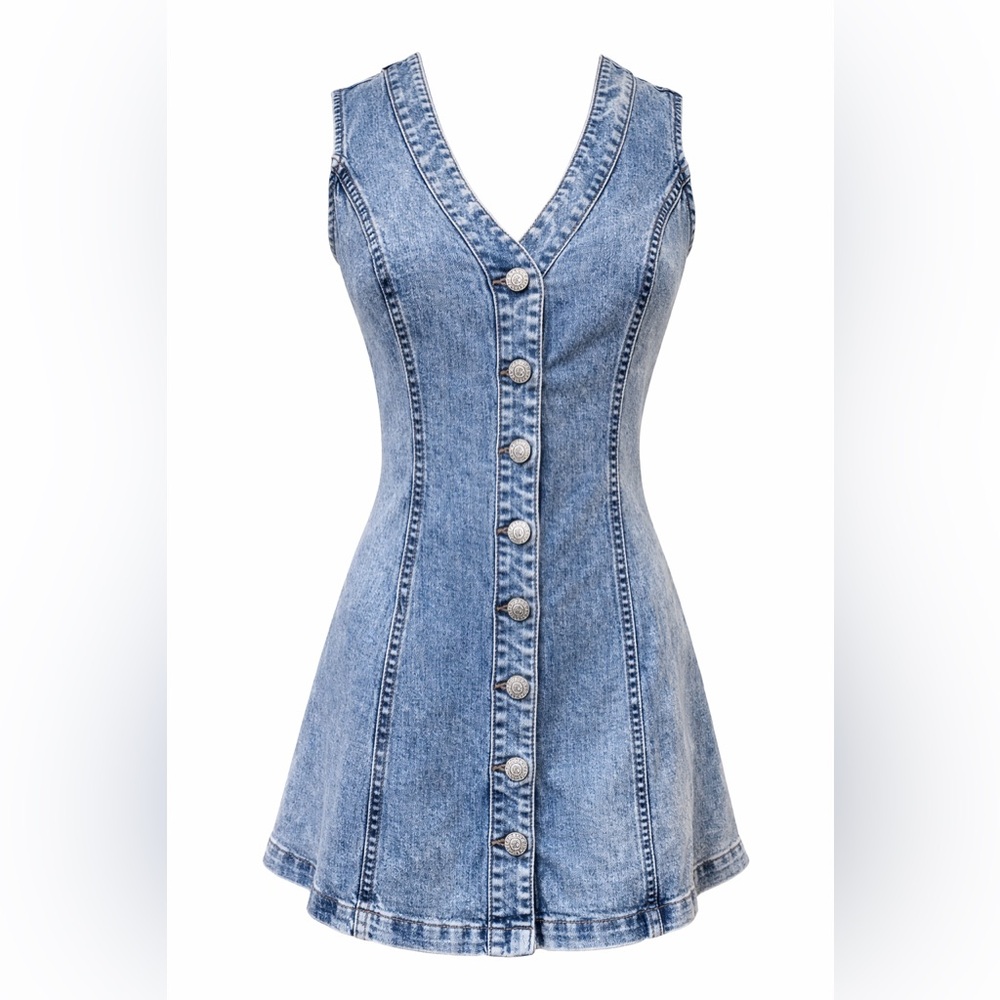 FRYE Denim Mini Dress XS NWT Button Front Sleeveless Light Wash Fitted Western